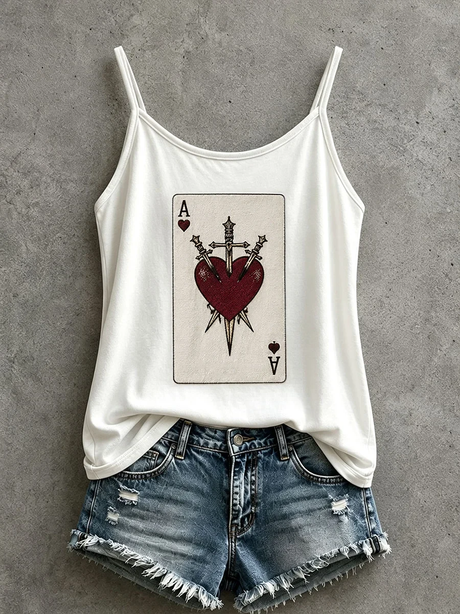 Women's Red Heart Playing Cards Tank Top Halloween Horror Nights Apparel Gift For Her - Kdjoy Women's Red Heart Playing Cards Tank Top Halloween Horror Nights Apparel Gift For Her - Kdjoy