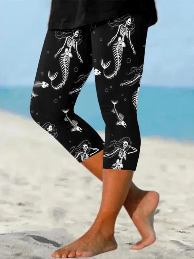 Womens Retro Halloween Skull Mermaid Leggings Skeleton Bones Clothing Best Gifts For Her - Kdjoy Womens Retro Halloween Skull Mermaid Leggings Skeleton Bones Clothing Best Gifts For Her - Kdjoy