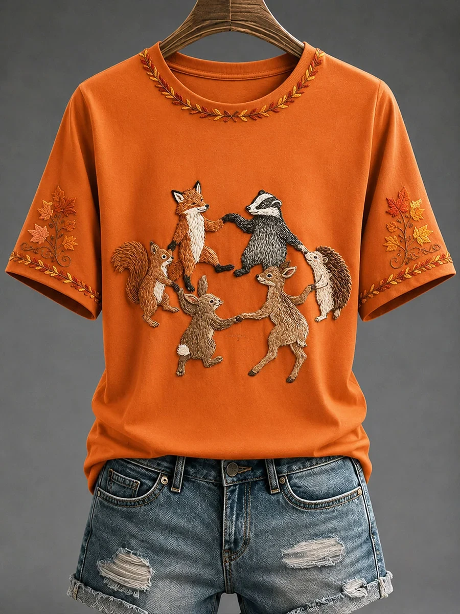 Woodland Animals Dancing T-Shirt Autumn Animals Tee Cool Gifts For Fans - Kdjoy
