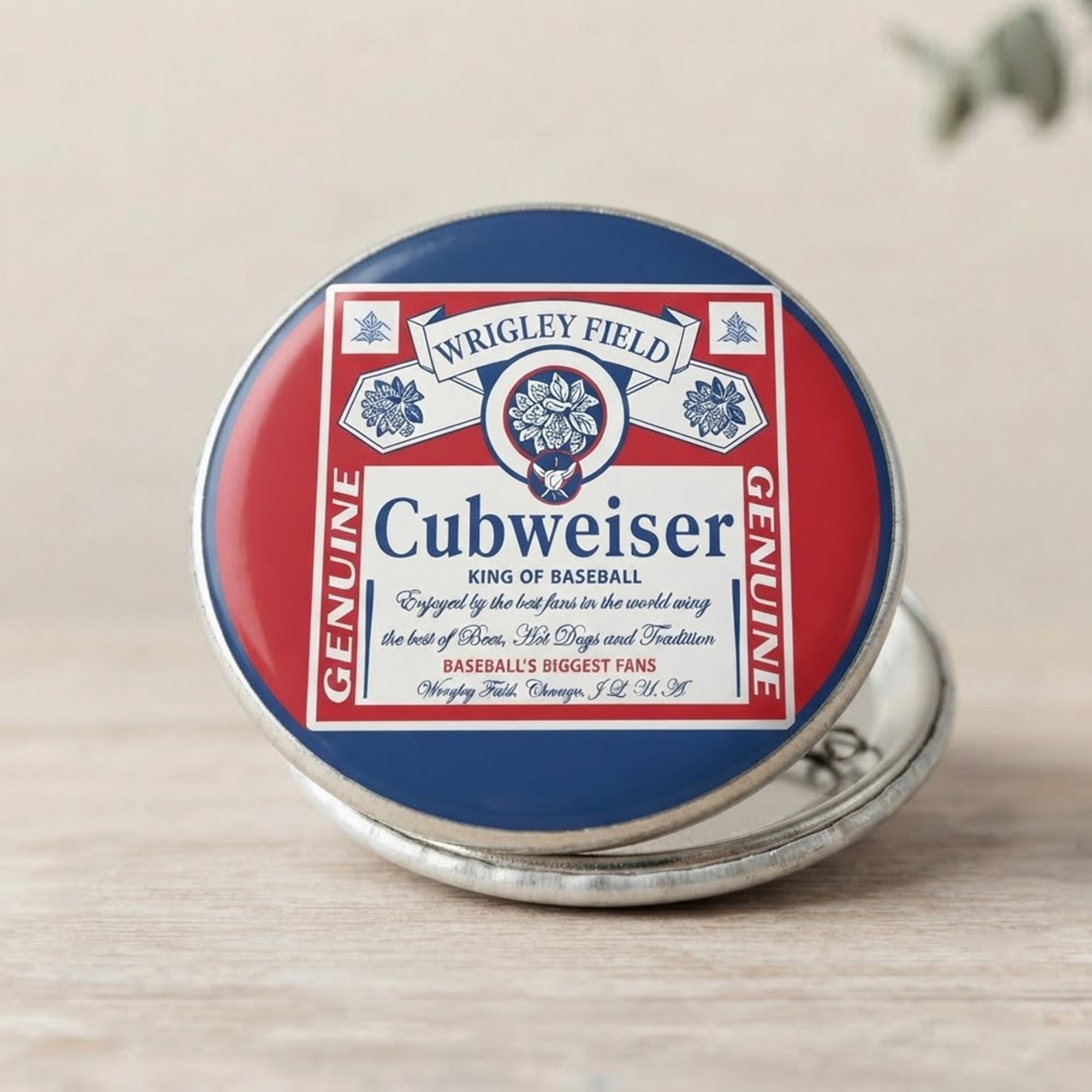 Wrigley Field Cubweiser King Of Baseball Button Pin Cubs x Budweiser Merch Gifts For Fan - Kdjoy