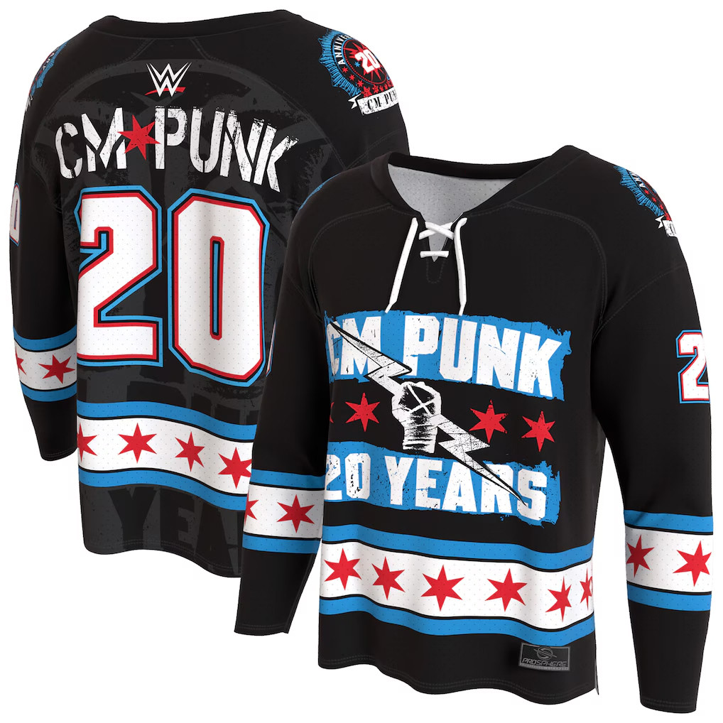 WWE Merch 2026 Black CM Punk 20 Years Hockey Fashion Jersey CM Punk Merch Wrestling Fan Gifts - Kdjoy