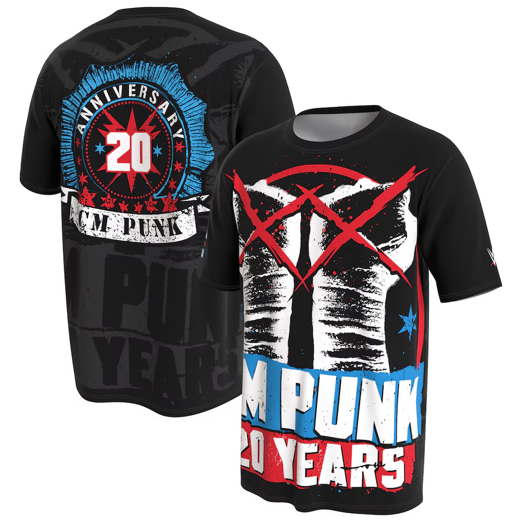 WWE Merch 2026 Black CM Punk 20 Years T-Shirt CM Punk Merch Cool Gifts For Wrestling Lovers - Kdjoy