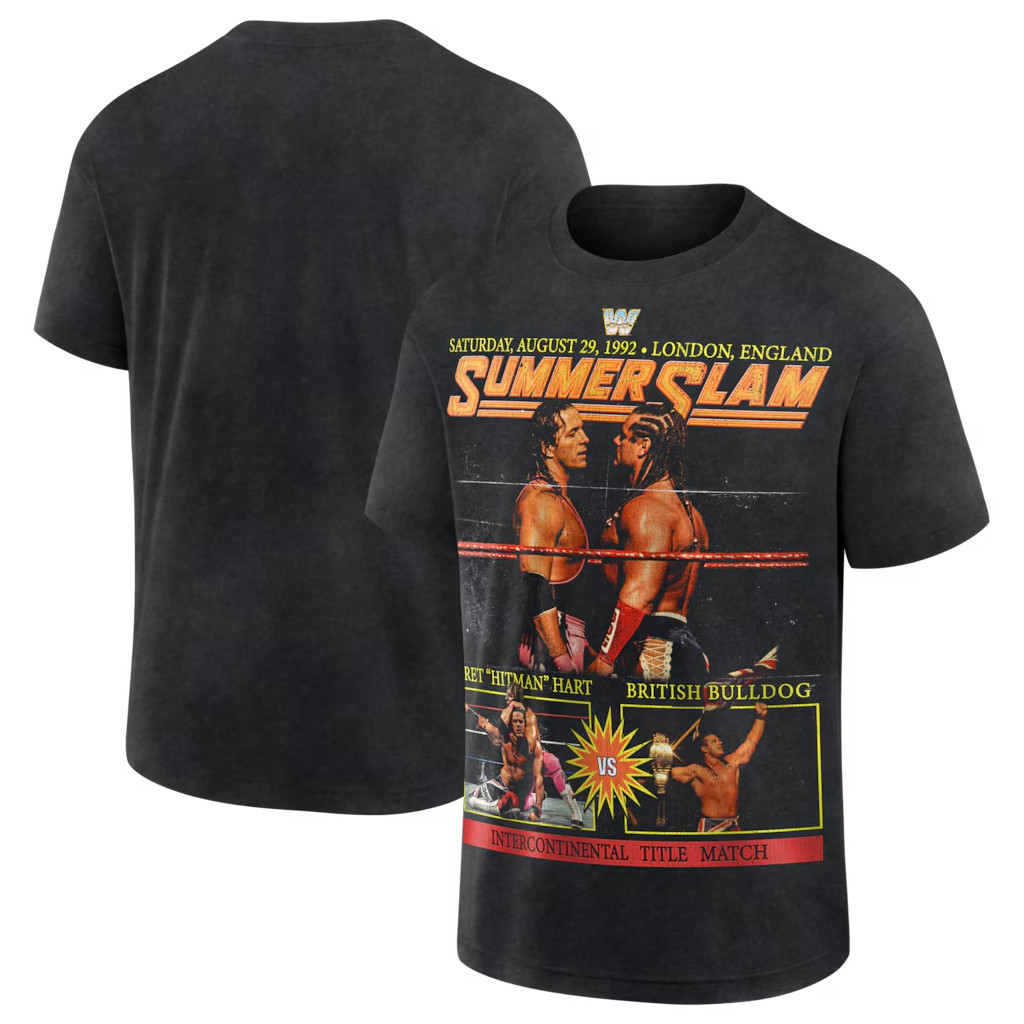 WWE Merch 2026 Bret Hart Vs British Bulldog Black WWE SummerSlam 1992 Shirt Wrestling Fan Gear - Kdjoy WWE Merch 2026 Bret Hart Vs British Bulldog Black WWE SummerSlam 1992 Shirt Wrestling Fan Gear - Kdjoy