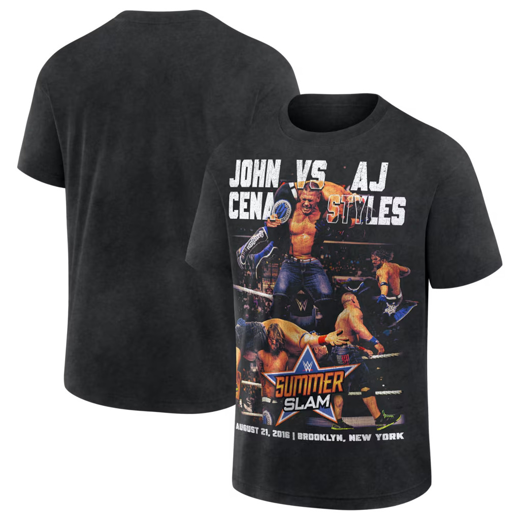 WWE Merch 2026 John Cena Vs AJ Styles Black WWE SummerSlam 2016 T-Shirt Gifts For Fans - Kdjoy WWE Merch 2026 John Cena Vs AJ Styles Black WWE SummerSlam 2016 T-Shirt Gifts For Fans - Kdjoy