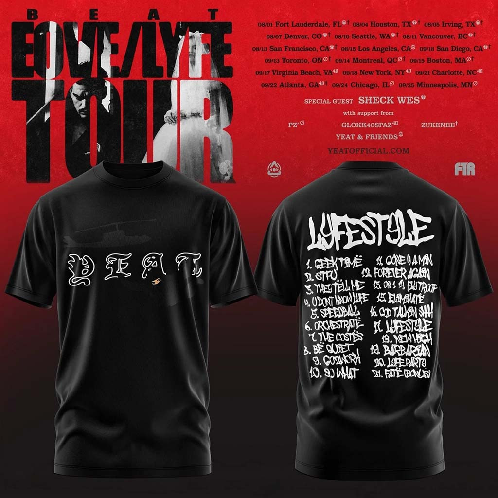 Yeat Lovelyfe Tour T-Shirt Black Lyfestyle Tracklist Shirt 2026 Yeat Merch Gift For Rap Fans - Kdjoy