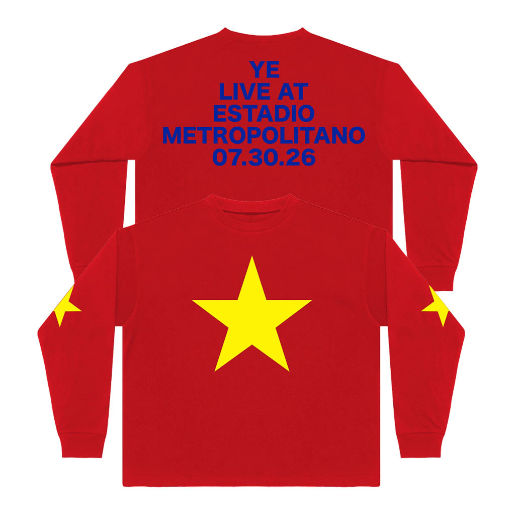 Yeezy Merch 2026 YE Live At Estadio Metropolitano Long Sleeve Shirt Red Kanye West Merch - Kdjoy