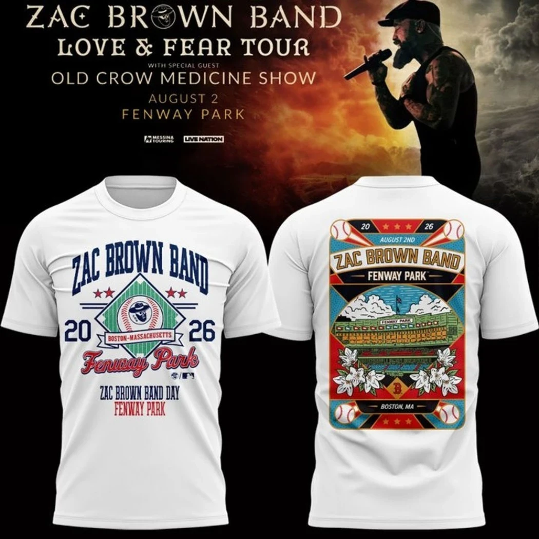 Zac Brown Band Fenway Park Boston August 2 2026 Concert T-Shirt Zac Brown Band Tour Merch - Kdjoy
