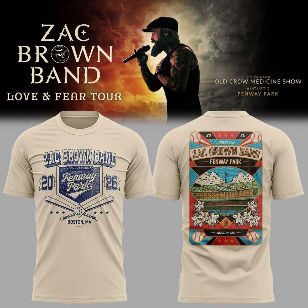 Zac Brown Band Merch Love and Fear Tour 2026 in Fenway Park T-Shirt Gifts For Music Enthusiasts - Kdjoy Zac Brown Band Merch Love and Fear Tour 2026 in Fenway Park T-Shirt Gifts For Music Enthusiasts - Kdjoy
