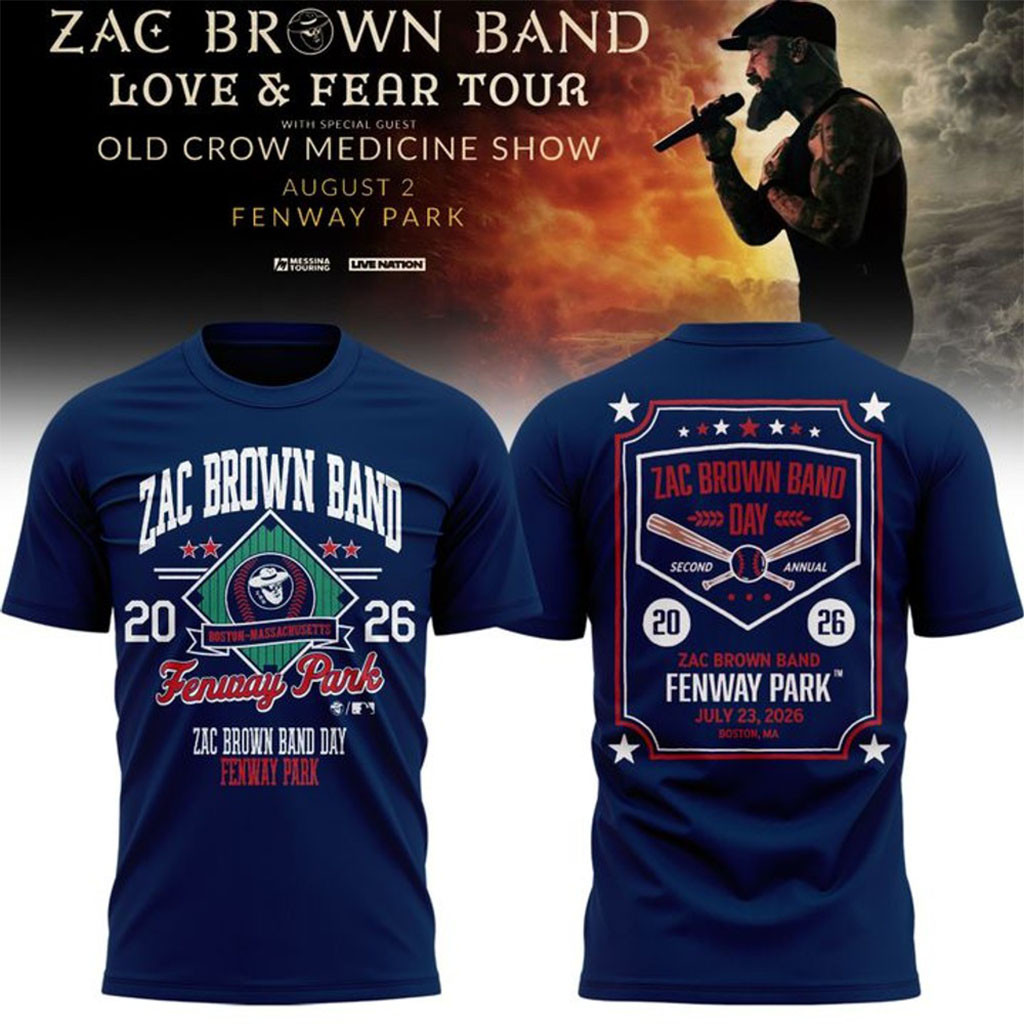Zac Brown Band X Boston Red Sox Merch Fenway Park Love And Fear Tour Navy Shirt Gift For Fans - Kdjoy