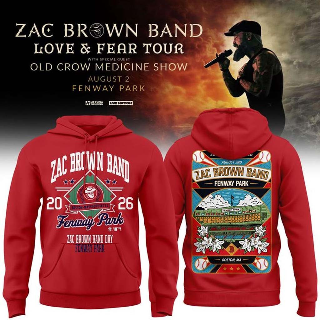 Zac Brown Band x Boston Red Sox Merch Love and Fear Tour 2026 Hoodie Red Gifts For Fans Zac Brown Band x Boston Red Sox Merch Love and Fear Tour 2026 Hoodie Red Gifts For Fans