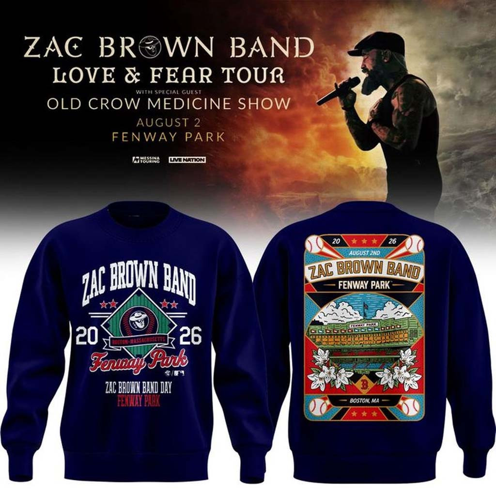 Zac Brown Band x Boston Red Sox Merch Love and Fear Tour 2026 Sweatshirt Navy Gifts For Dad