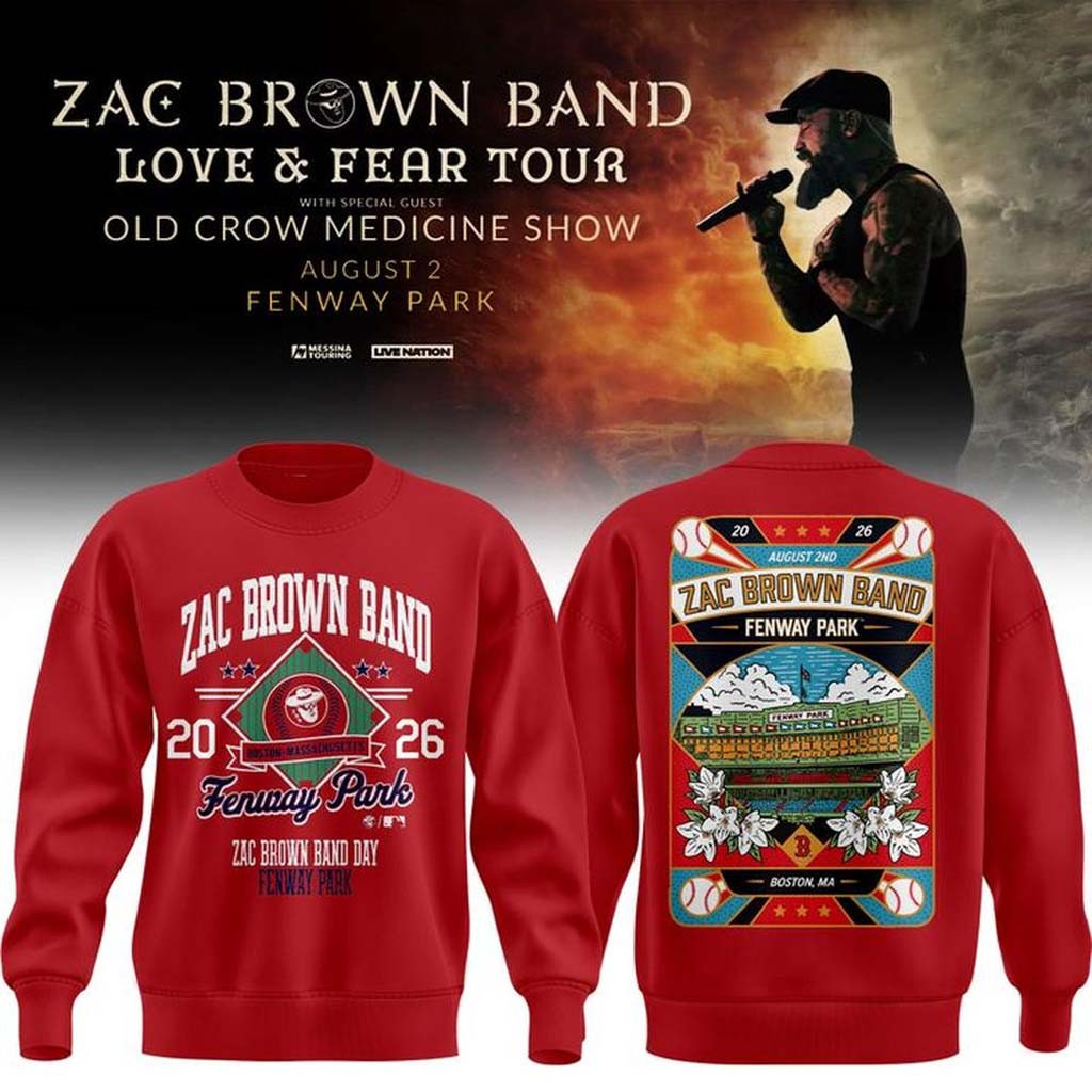 Zac Brown Band x Boston Red Sox Merch Love and Fear Tour 2026 Sweatshirt Red Gifts For Husband