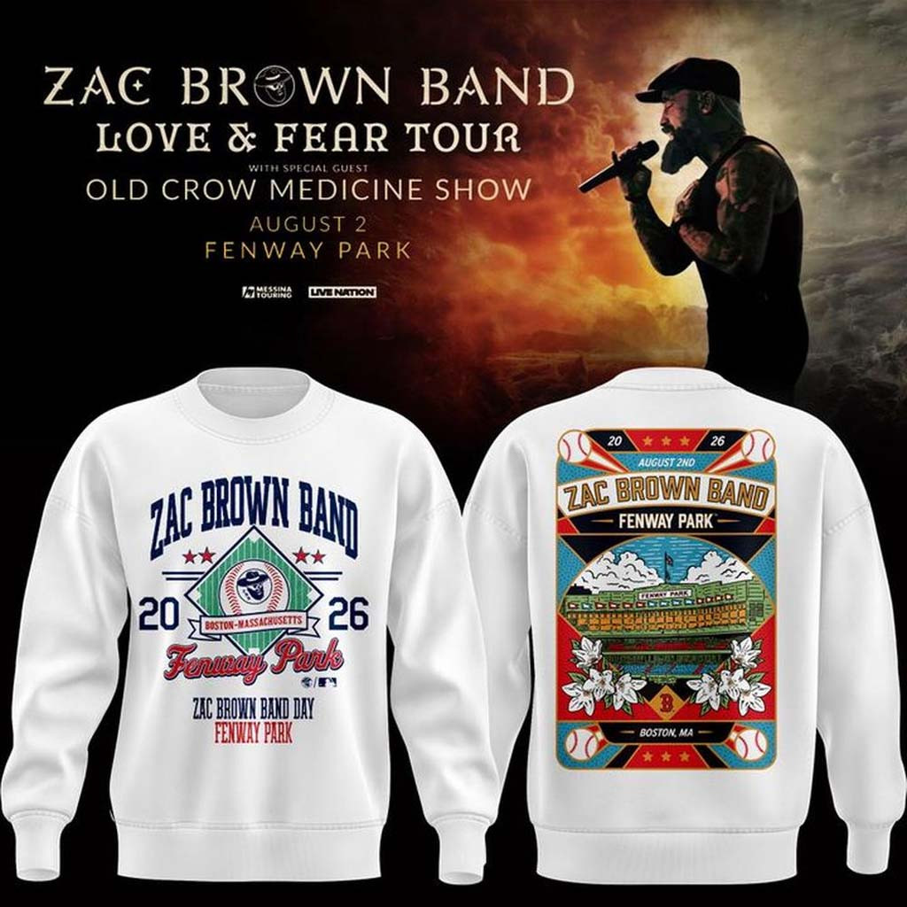 Zac Brown Band x Boston Red Sox Merch Love and Fear Tour 2026 Sweatshirt White Gifts For Fans