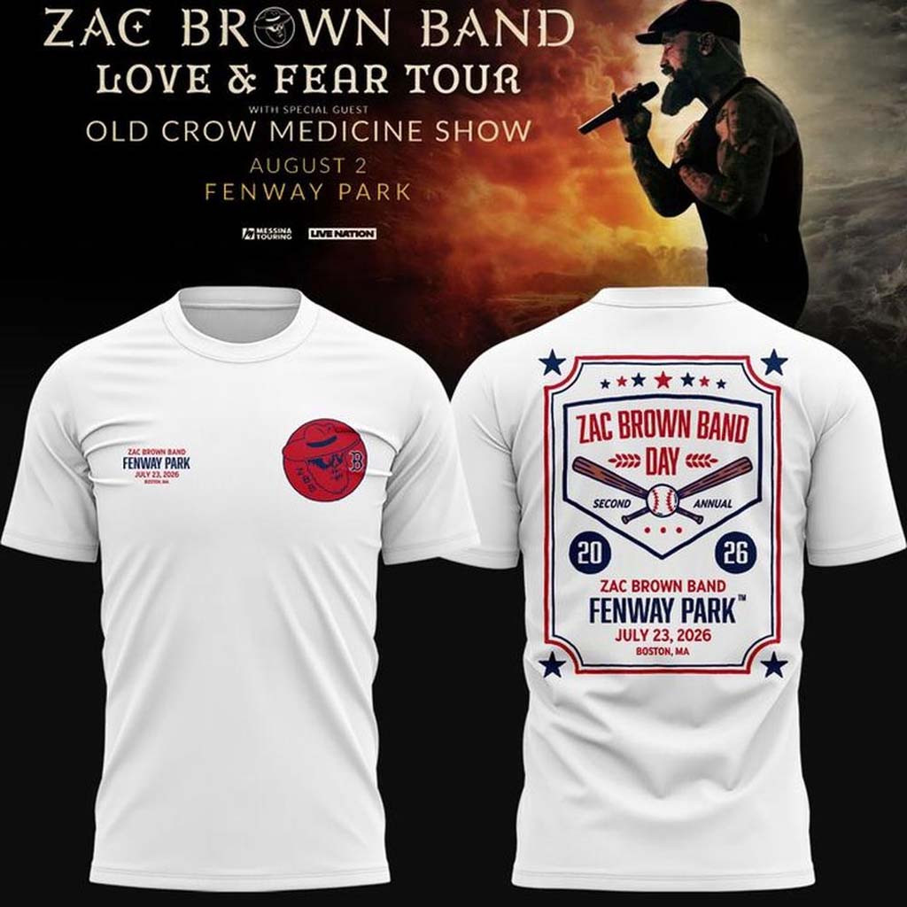 Zac Brown Band x Boston Red Sox Merch Love and Fear Tour 2026 T-Shirt Music Fan Gear