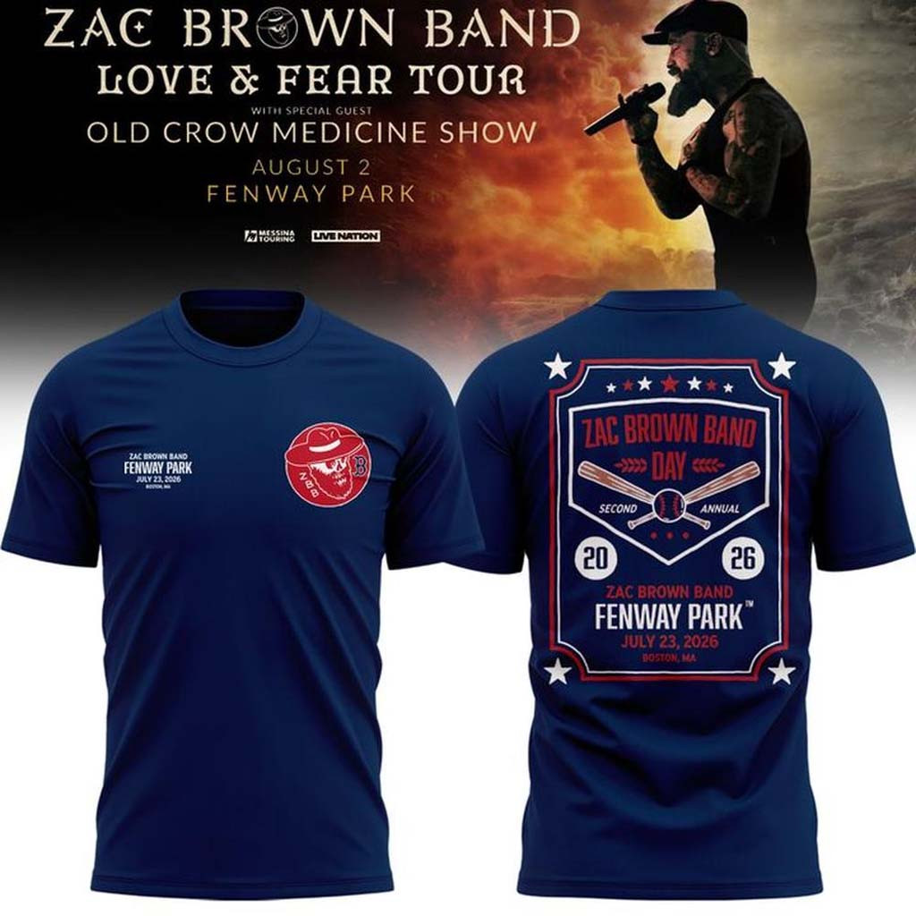 Zac Brown Band x Boston Red Sox Merch Love and Fear Tour 2026 T-Shirt Navy Baseball Fan Gear Zac Brown Band x Boston Red Sox Merch Love and Fear Tour 2026 T-Shirt Navy Baseball Fan Gear