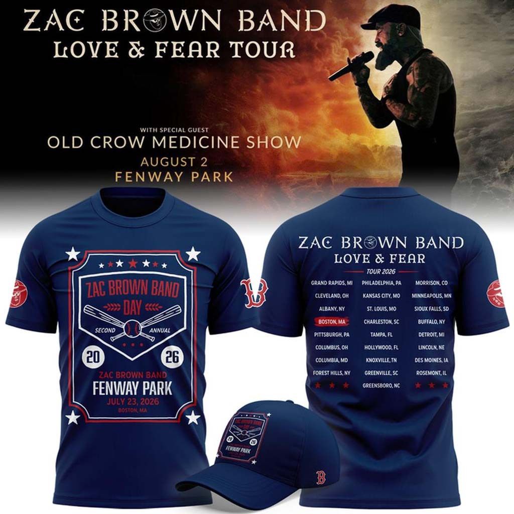 Zac Brown Band x Boston Red Sox Merch Love and Fear Tour 2026 T-Shirt Navy Gifts For Him Zac Brown Band x Boston Red Sox Merch Love and Fear Tour 2026 T-Shirt Navy Gifts For Him