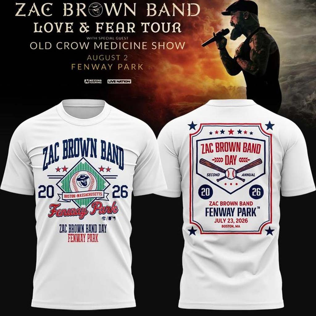 Zac Brown Band x Boston Red Sox Merch Love and Fear Tour 2026 T-Shirt White Husband Gifts