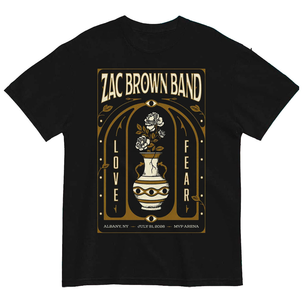 Zac Brown Merch 2026 Zac Brown Band Love Fear Albany New York 7 31 2026 T-Shirt Concert Outfits - Kdjoy