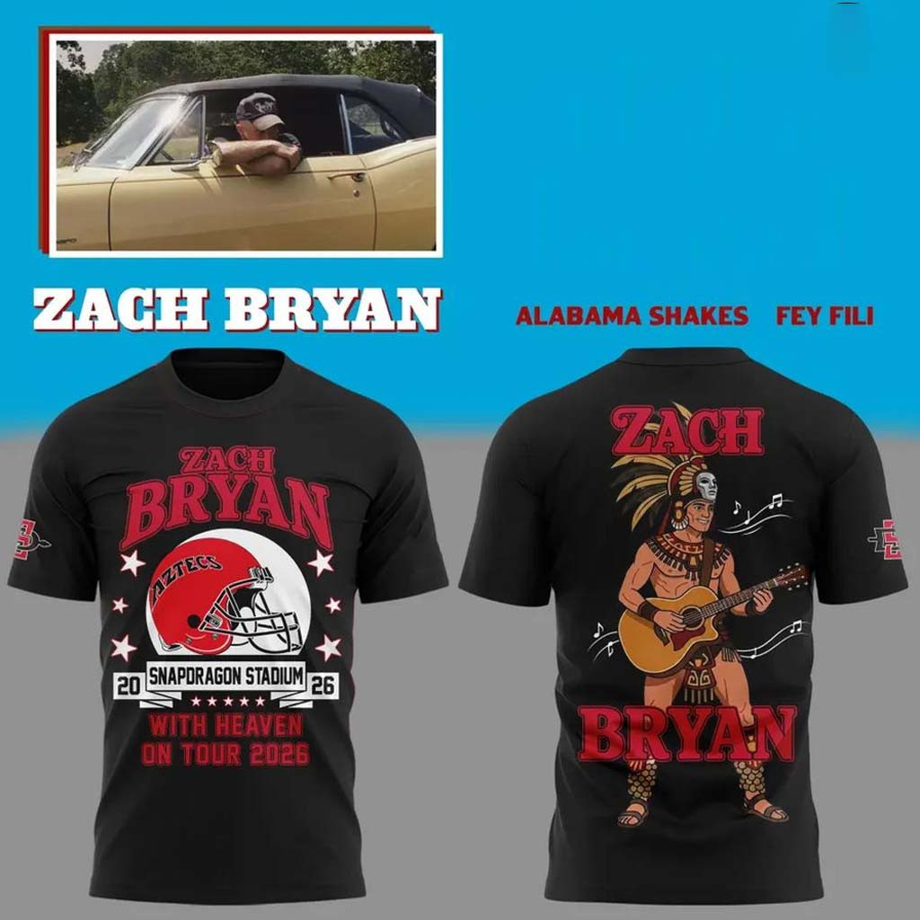 Zach Bryan X San Diego State Aztecs Merch With Heaven On Tour 2026 T-Shirt Black Fan Apparel - Kdjoy
