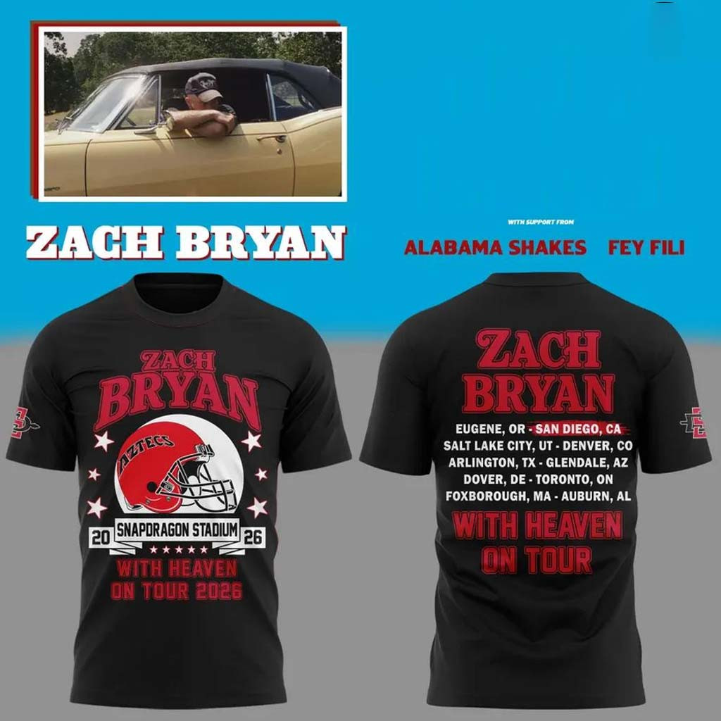 Zach Bryan X San Diego State Aztecs Merch With Heaven On Tour 2026 T-Shirt Gift For Music Fans - Kdjoy