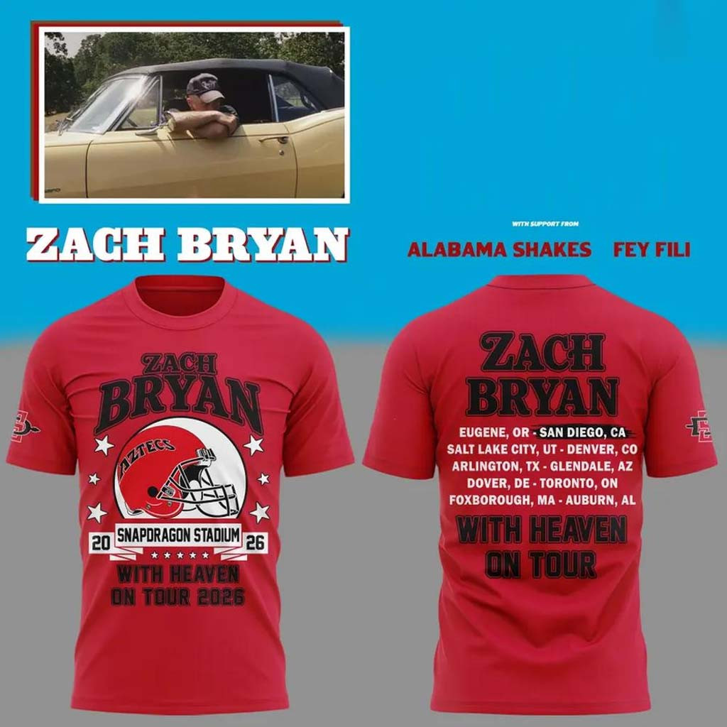 Zach Bryan X San Diego State Aztecs Merch With Heaven On Tour 2026 T-Shirt ZB Tour Merch - Kdjoy