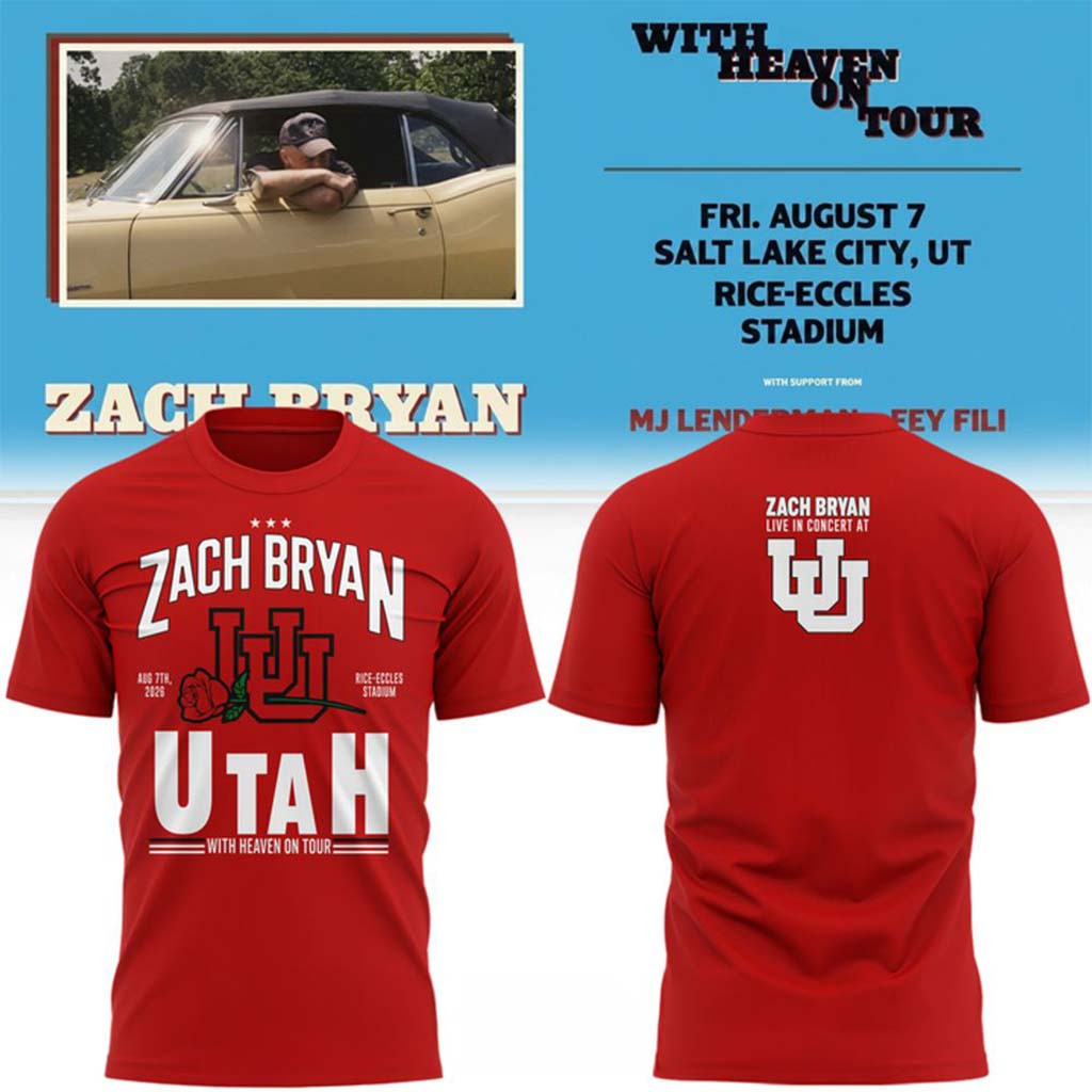 Zach Bryan X Utah Utes Football With Heaven On Tour Red 2026 T-Shirt Zach Bryan Concert Merch - Kdjoy