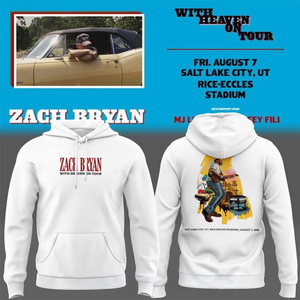 Zach Bryan X Utah Utes Football With Heaven On Tour White 2026 Hoodie ZB Live Merch Fan Gifts - Kdjoy