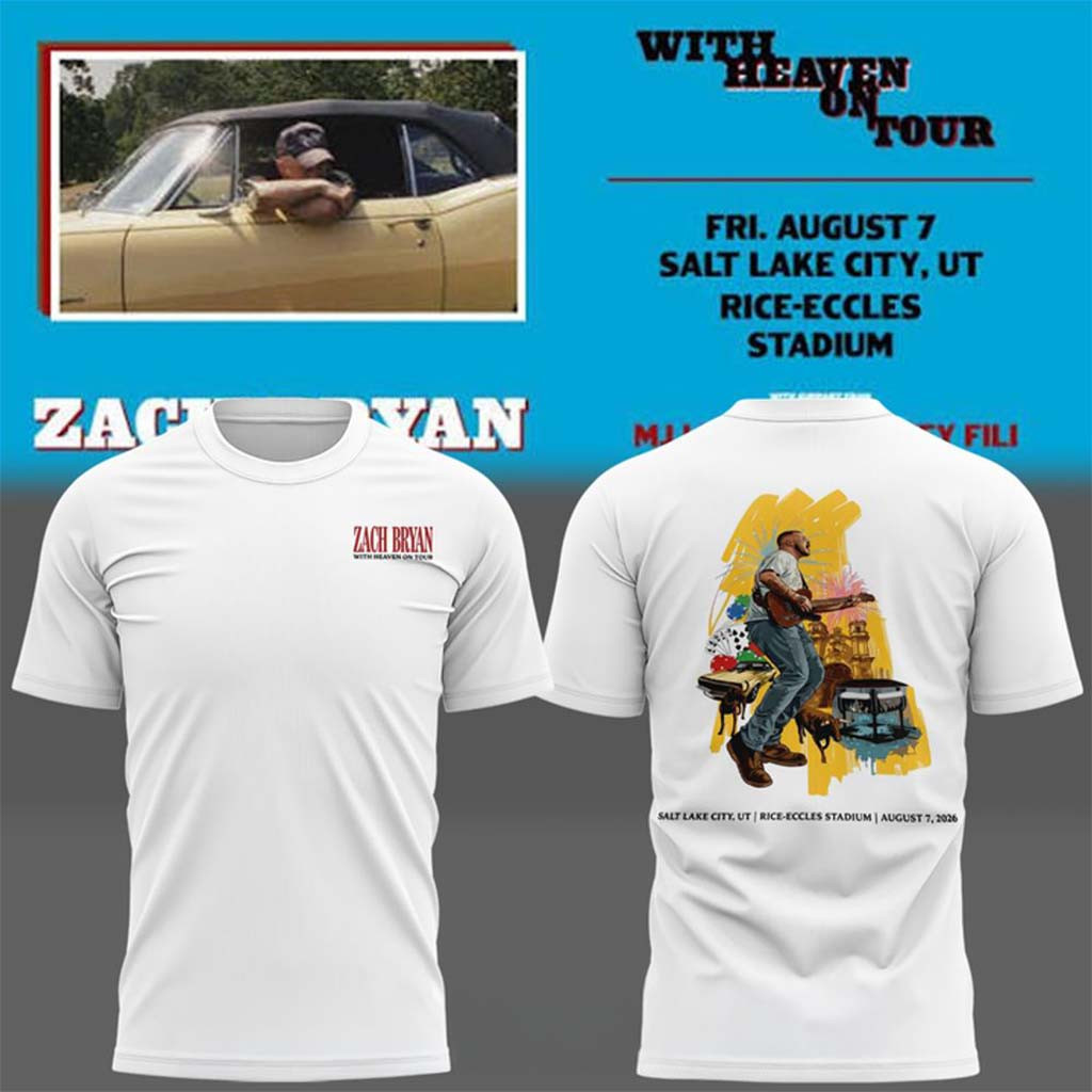 Zach Bryan X Utah Utes Football With Heaven On Tour White 2026 T-Shirt ZB Concert Merchandise - Kdjoy