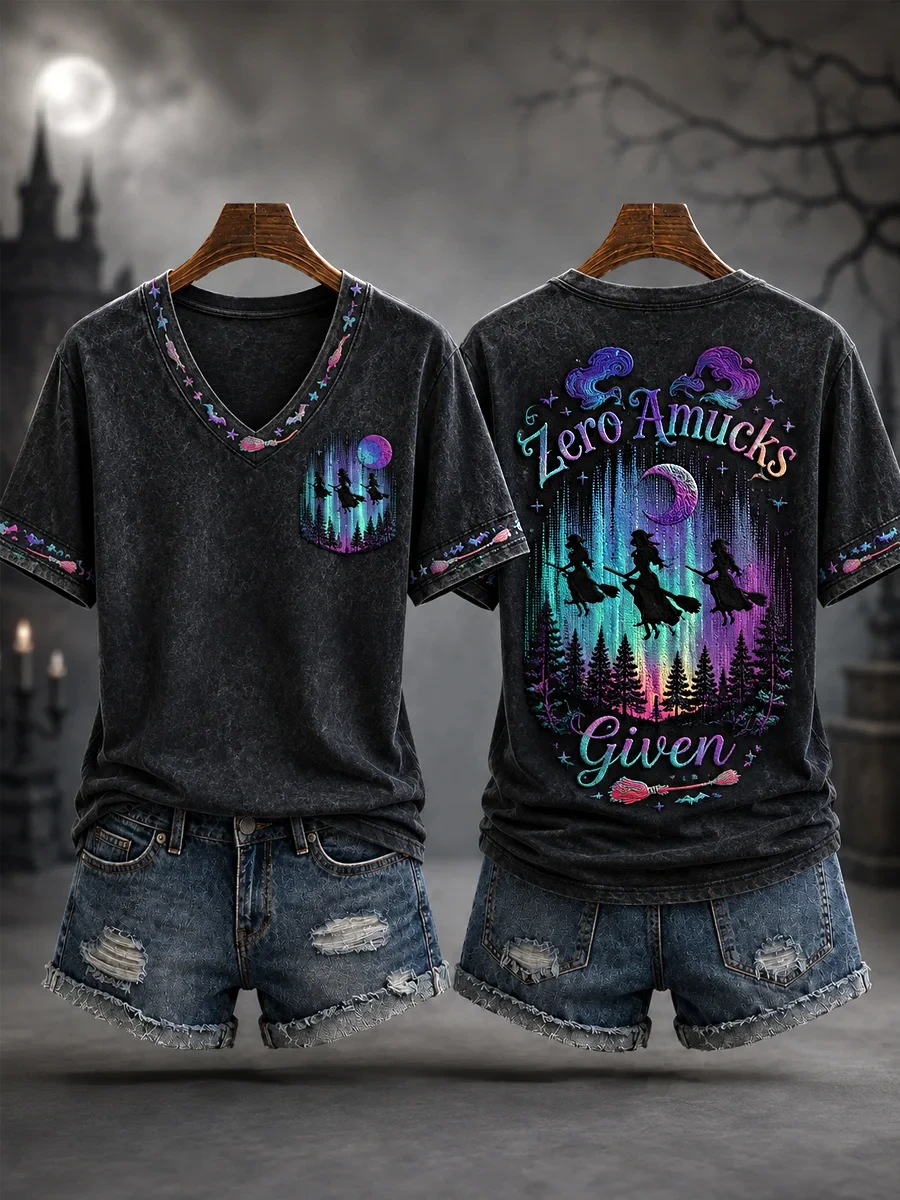 Zero Amucks Given V-Neck Shirt Funny Halloween Clothing Gift Ideas For Witches - Kdjoy Zero Amucks Given V-Neck Shirt Funny Halloween Clothing Gift Ideas For Witches - Kdjoy