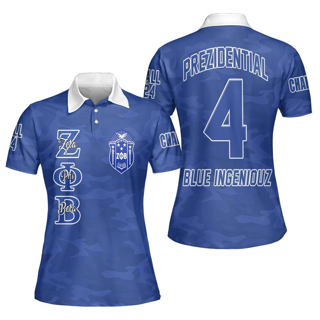 Zeta Phi Beta Sorority Blue Camo Polo Shirt Blue Ingeniouz Zeta Phi Beta Merch Gifts For Her - Kdjoy