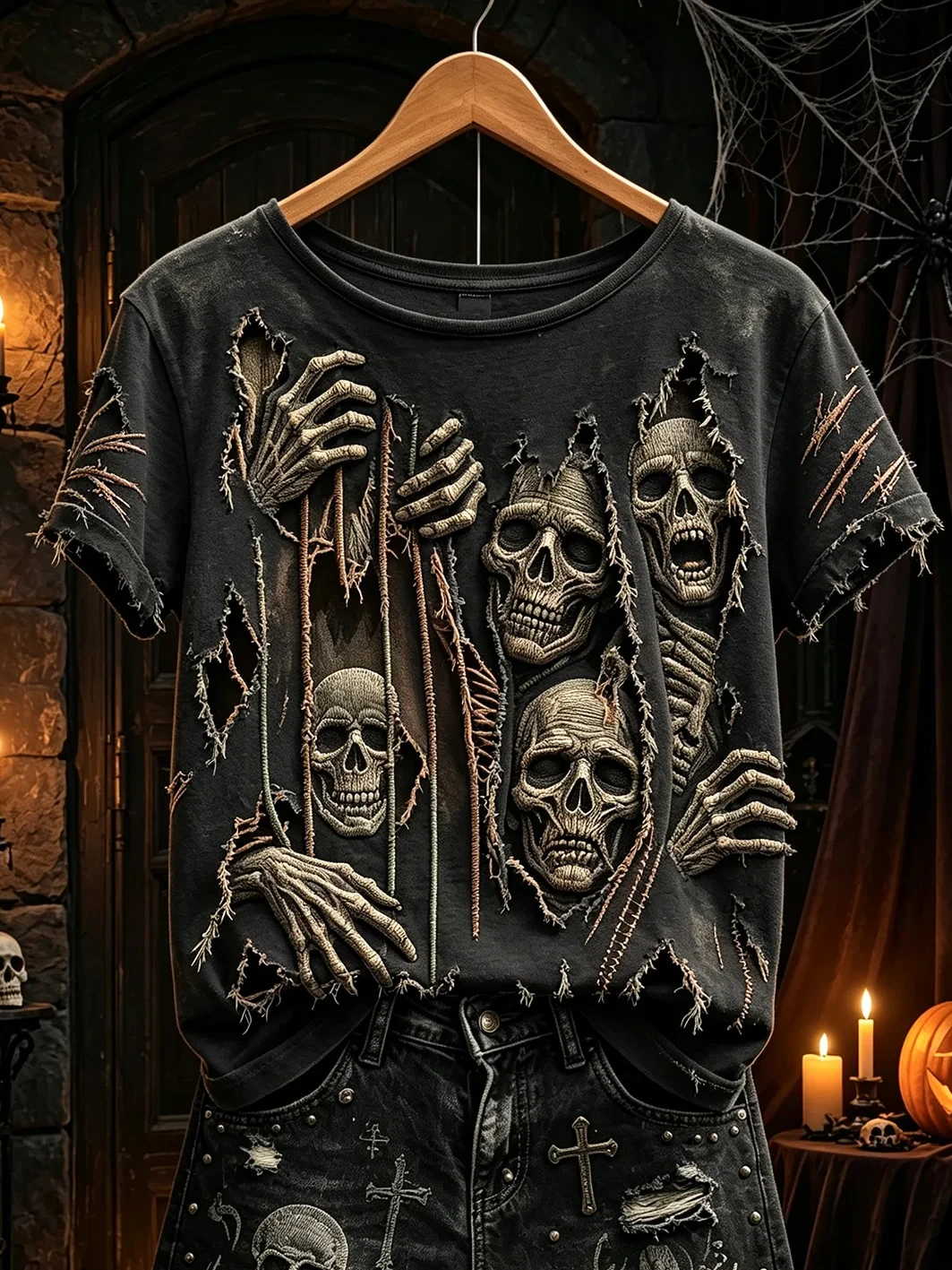 Zombie Prison Bars Torn Fabric T-Shirt Halloween Spooky Shirt Ideas Gift - Kdjoy