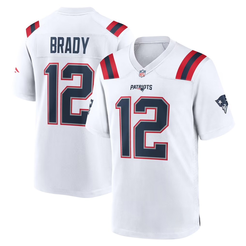 #12 Tom Brady Jersey Shirt New England Patriots Merch Patriots Game Retired Player Jersey White #12 Tom Brady Jersey Shirt New England Patriots Merch Patriots Game Retired Player Jersey White