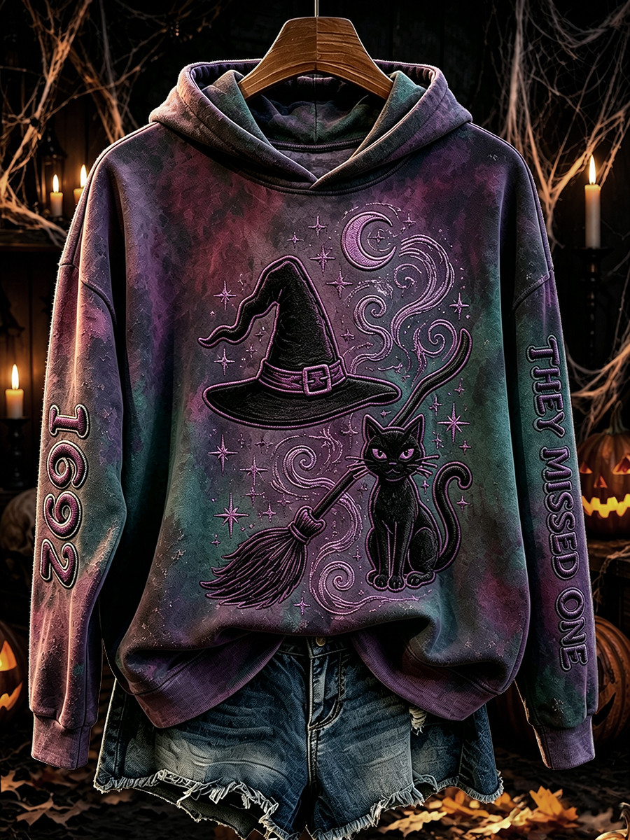 1692 They Missed One Witch Hat And Cat Vintage Hoodie Witch Outfit For Women Halloween Gifts