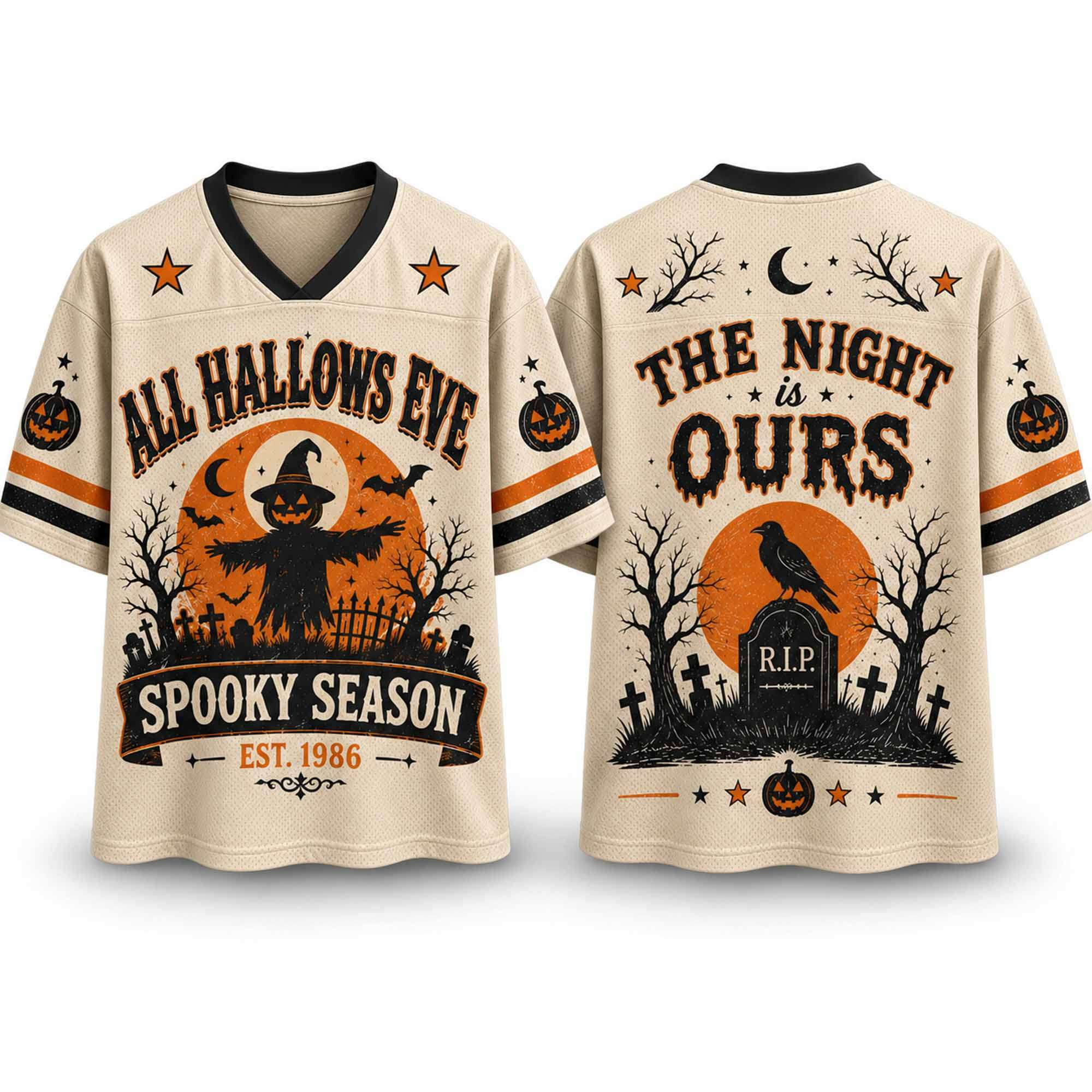 2026 All Hallows Eve Spooky Season Est 1986 The Night Is Ours Halloween Jersey Horror Apparel