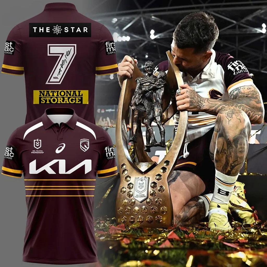 2026 Brisbane Broncos Adam Reynolds Signature Print Rugby League Polo Shirt Broncos Merch