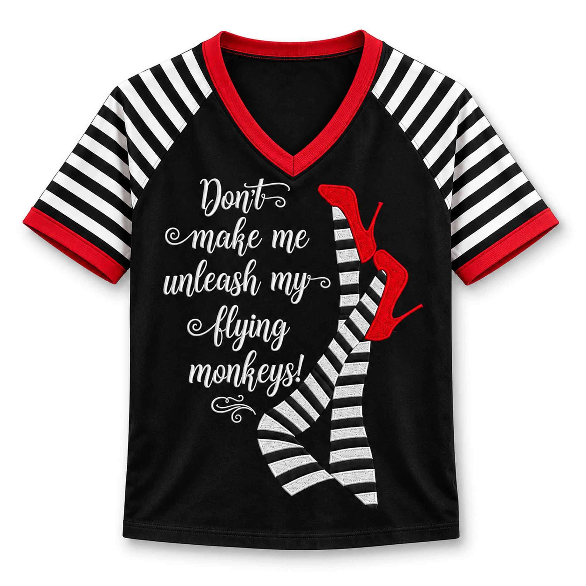2026 Don't Make Me Unleash My Flying Monkeys Striped Legs Halloween V-Neck Shirt Witch Gifts
