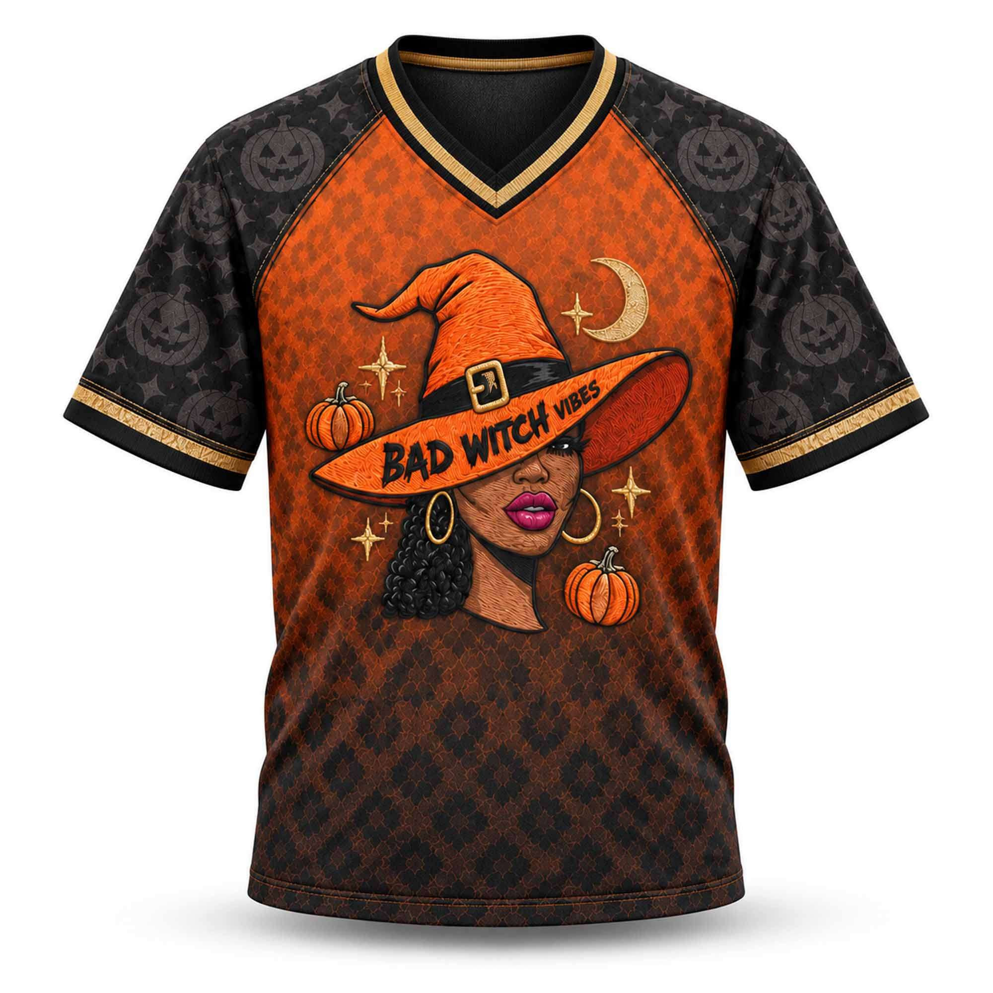 2026 Halloween Bad Witch Vibes V-Neck Shirt Halloween Apparel Gift Ideas For Horror Lovers