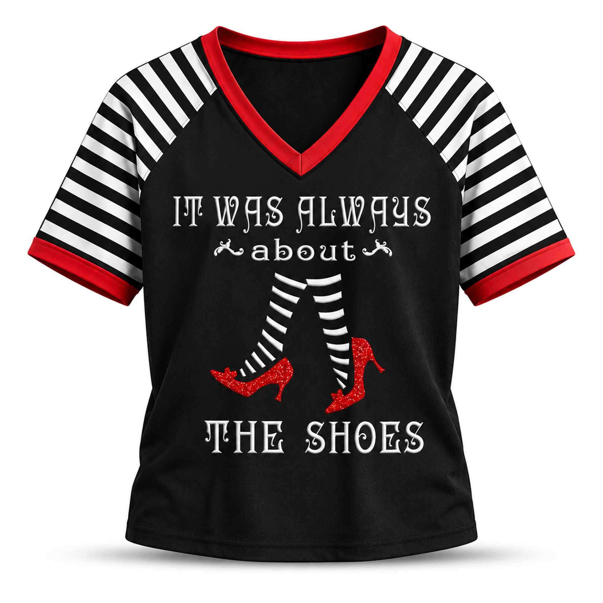 2026 It Was Always About The Shoes Witch Legs Halloween V-Neck Shirt Spooky Season Gifts