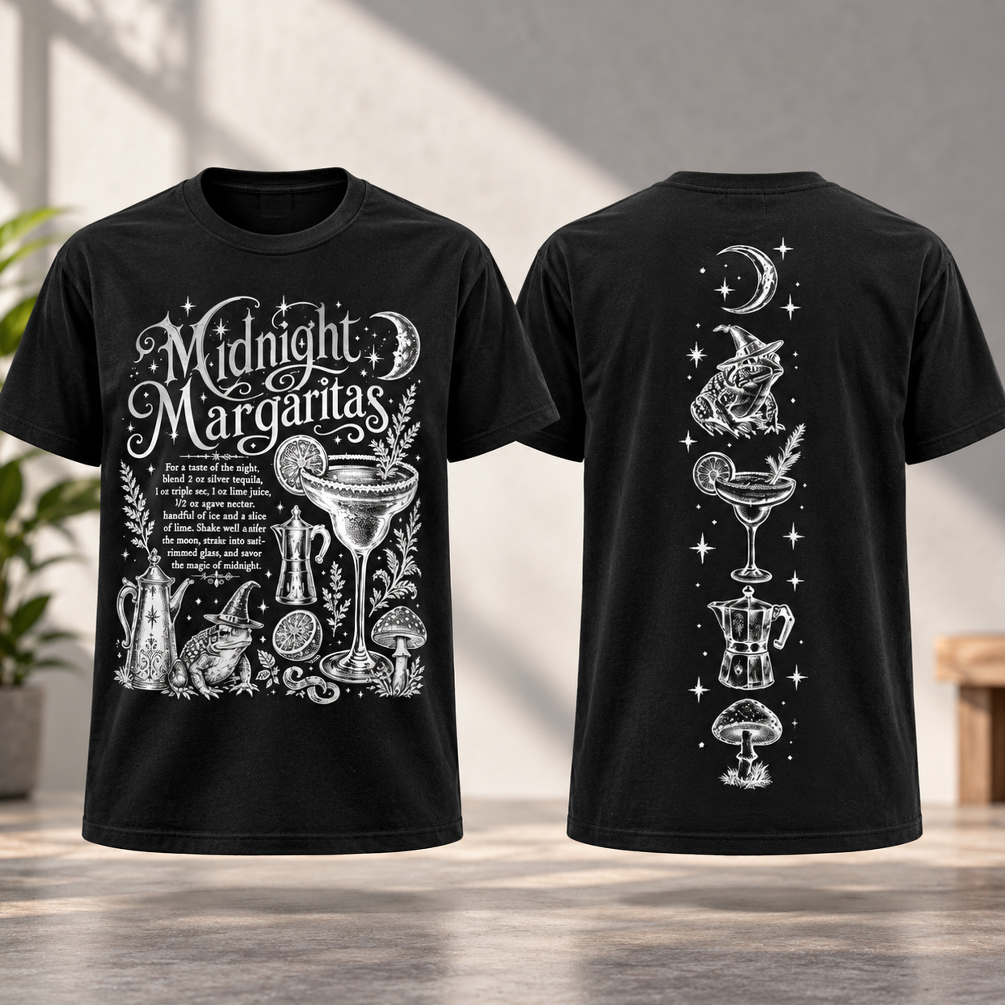 2026 Midnight Margaritas Witchy Cocktail T-Shirt Vintage Halloween Magic Graphic Tee BFF Gifts