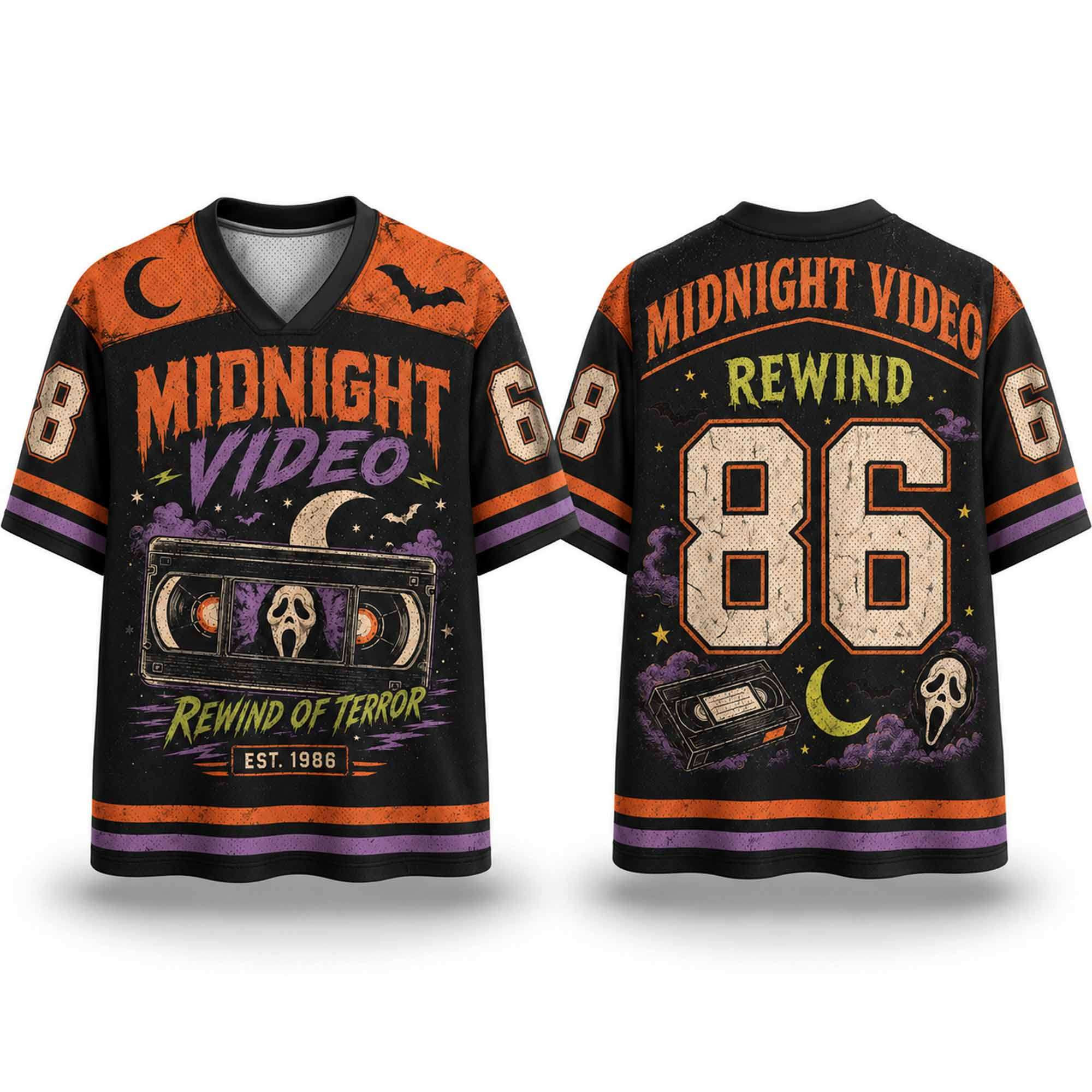 2026 Midnight Video Rewind Of Terror Est 1986 Halloween Jersey Scary Shirt Horror Lovers Gifts