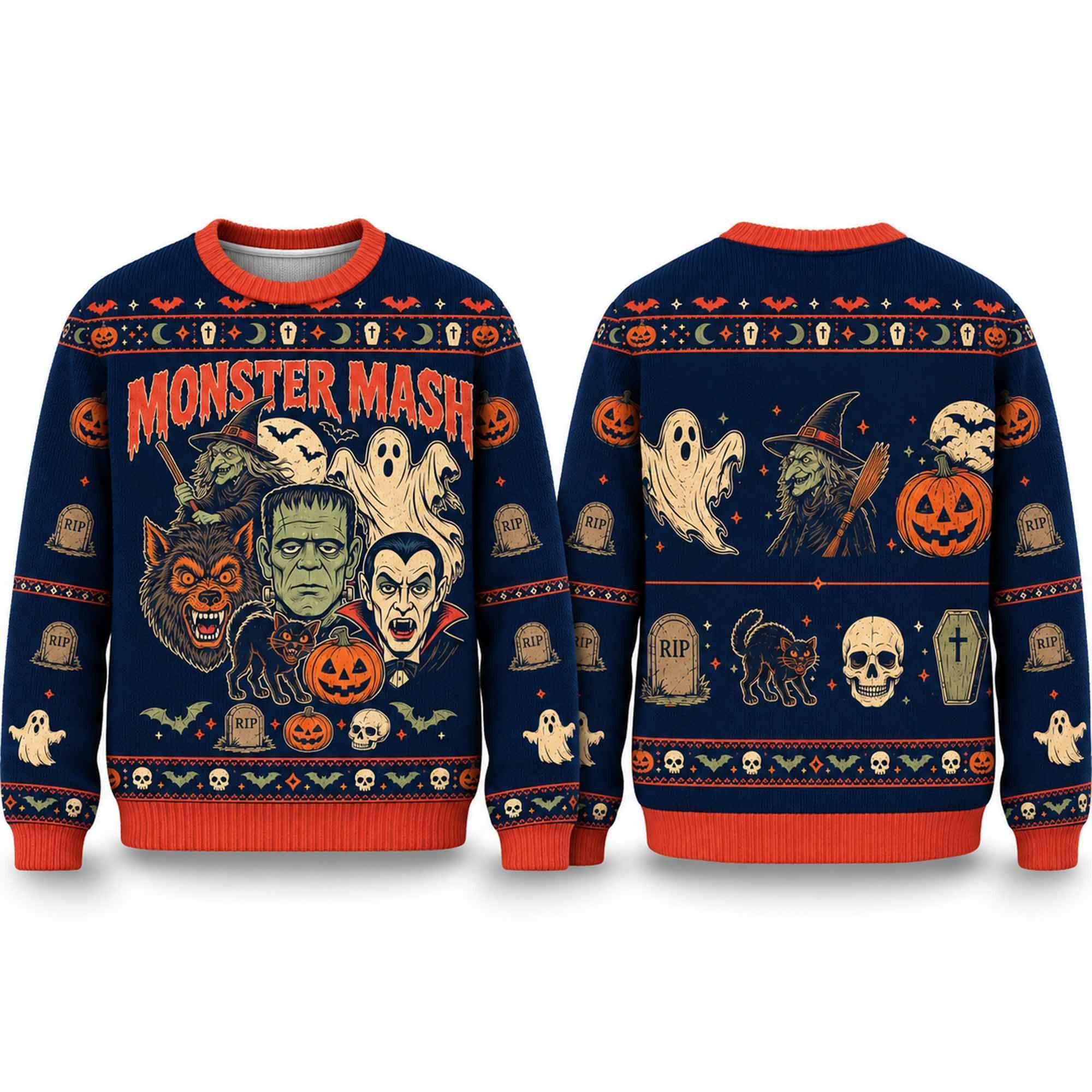 2026 Monster Mash Halloween Ugly Sweater Spooky Apparel Gifts For Horror Fans 2026 Monster Mash Halloween Ugly Sweater Spooky Apparel Gifts For Horror Fans