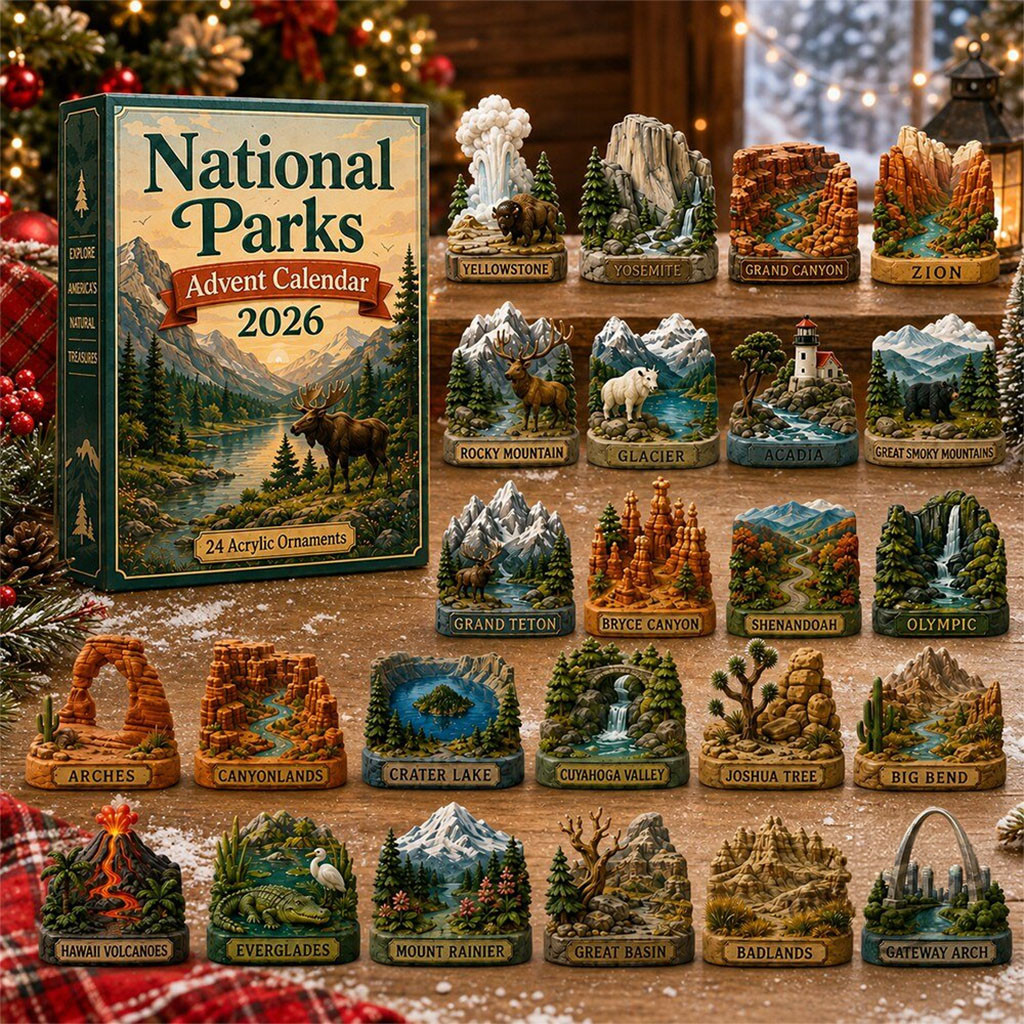 2026 National Parks Advent Calendar With 24 Acrylic Ornaments Christmas Gift For Dad