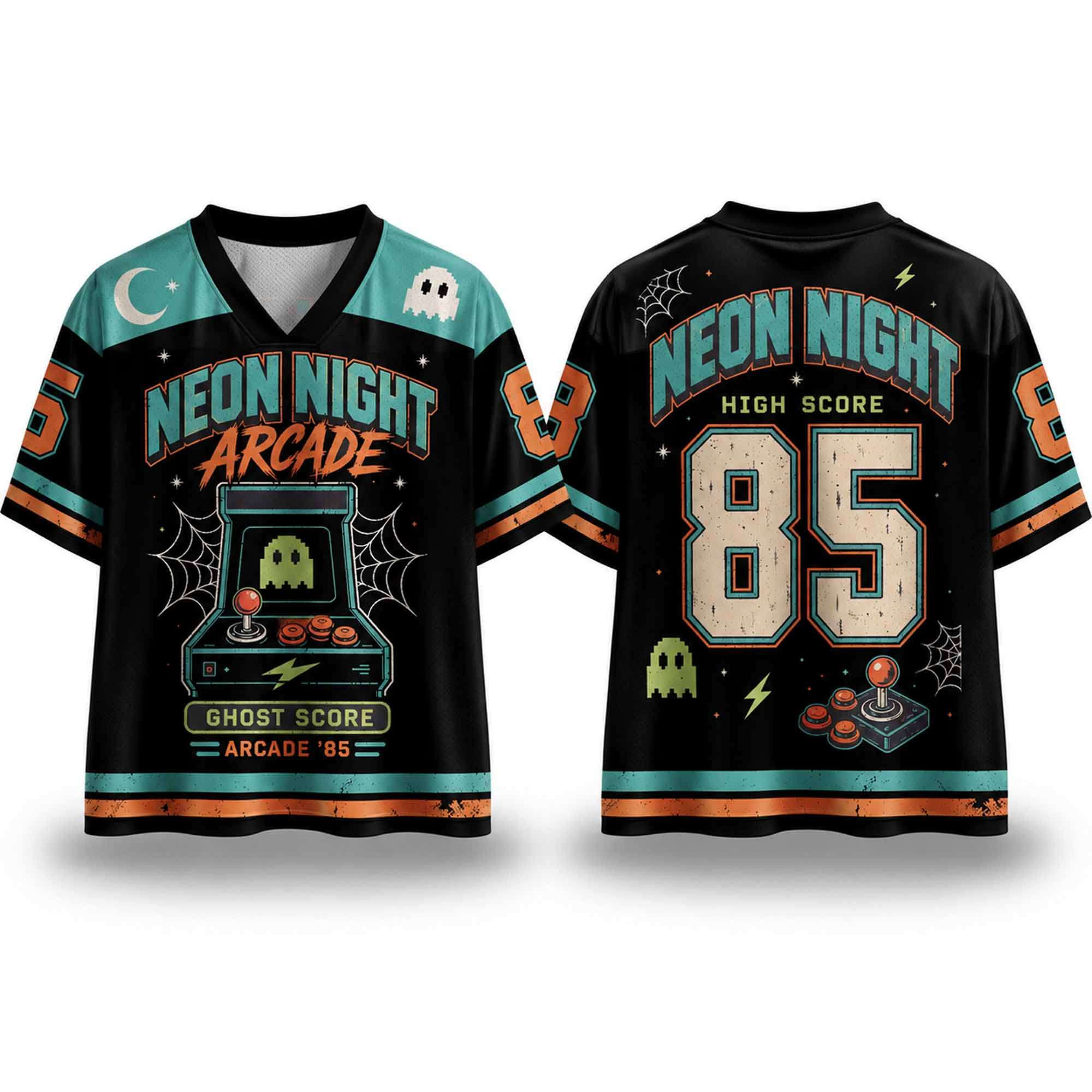 2026 Neon Night Arcade Ghost Score 85 Halloween Jersey Cool Halloween Clothes Friends Gifts