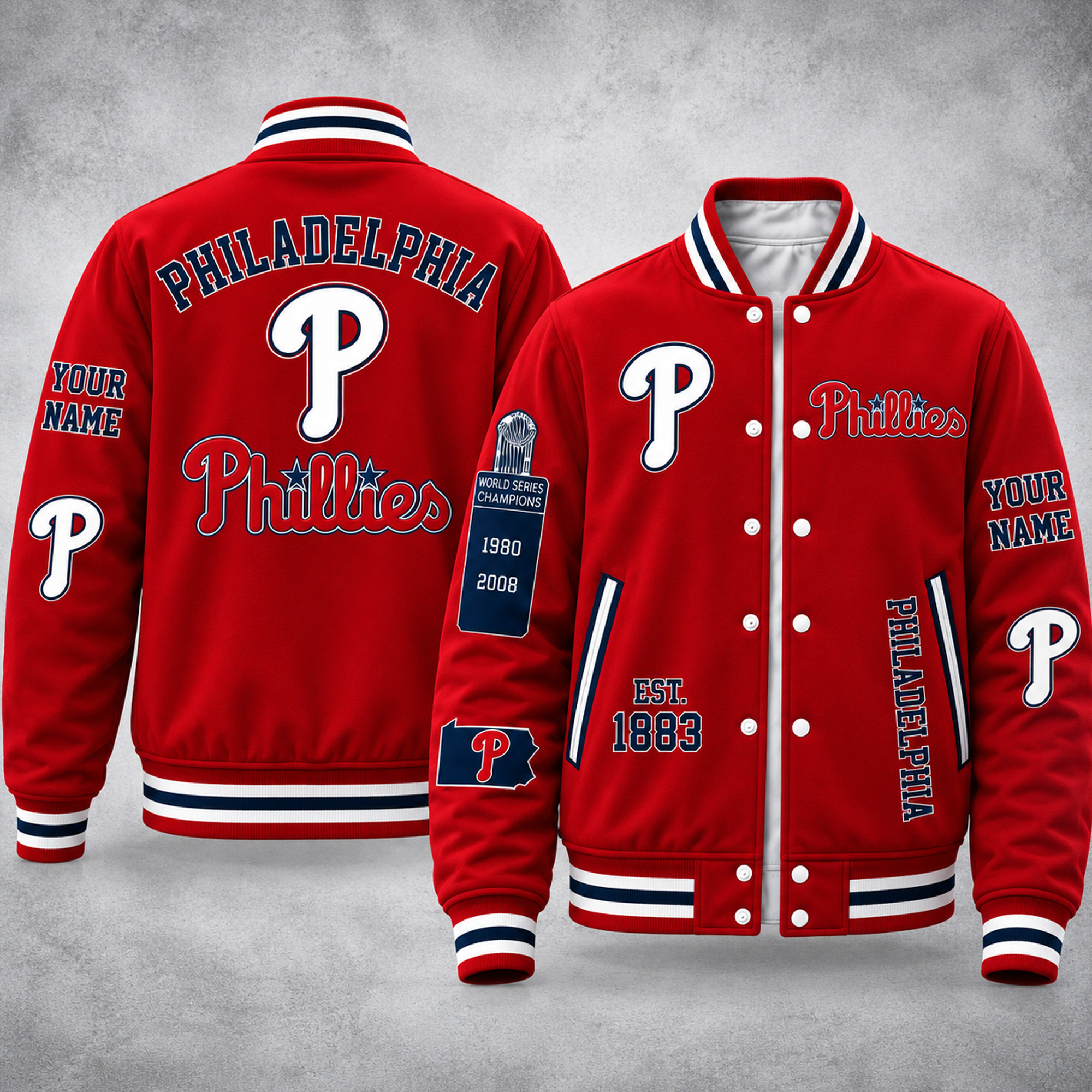 2026 Personalized Phillies Champions World Series Plucked Baseball Jacket