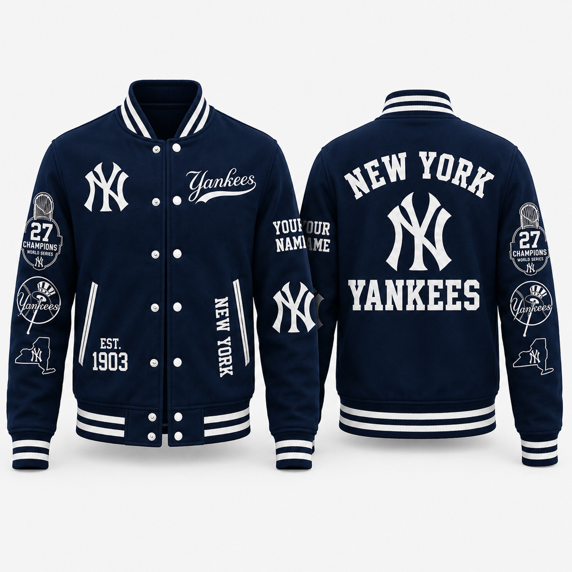 2026 Personalized Yankees Champions World Series Plucked Baseball Jacket