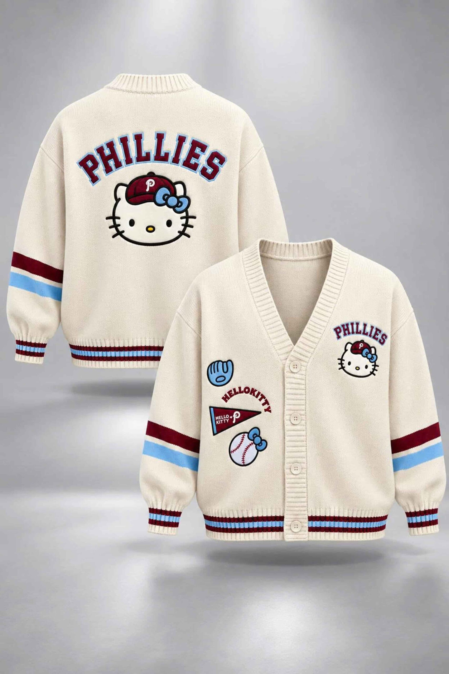2026 Phillies Hello Kitty Night Cardigan Philadelphia Phillies Merch Gifts For Baseball Fans