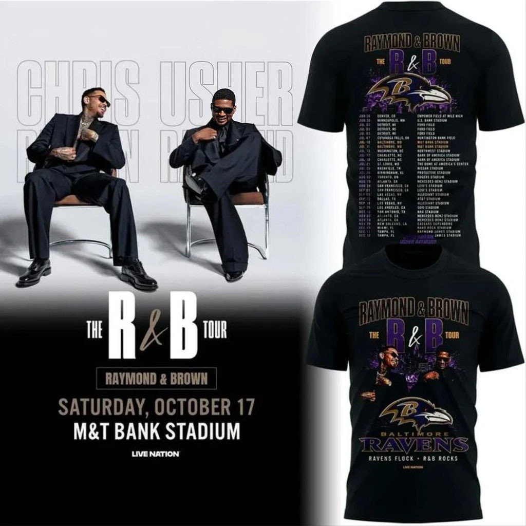 2026 Raymond And Brown The R&B Tour X Baltimore Ravens T-Shirt R&B Tour Merch Fan Gifts 2026 Raymond And Brown The R&B Tour X Baltimore Ravens T-Shirt R&B Tour Merch Fan Gifts