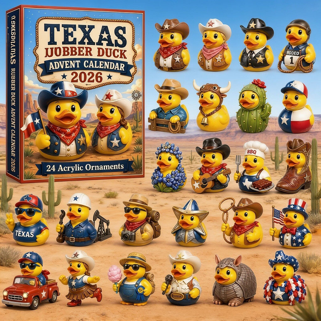 2026 Texas Cowboy Rubber Duck Advent Calendar 24 Piece Acrylic Ornament Christmas Gift Ideas