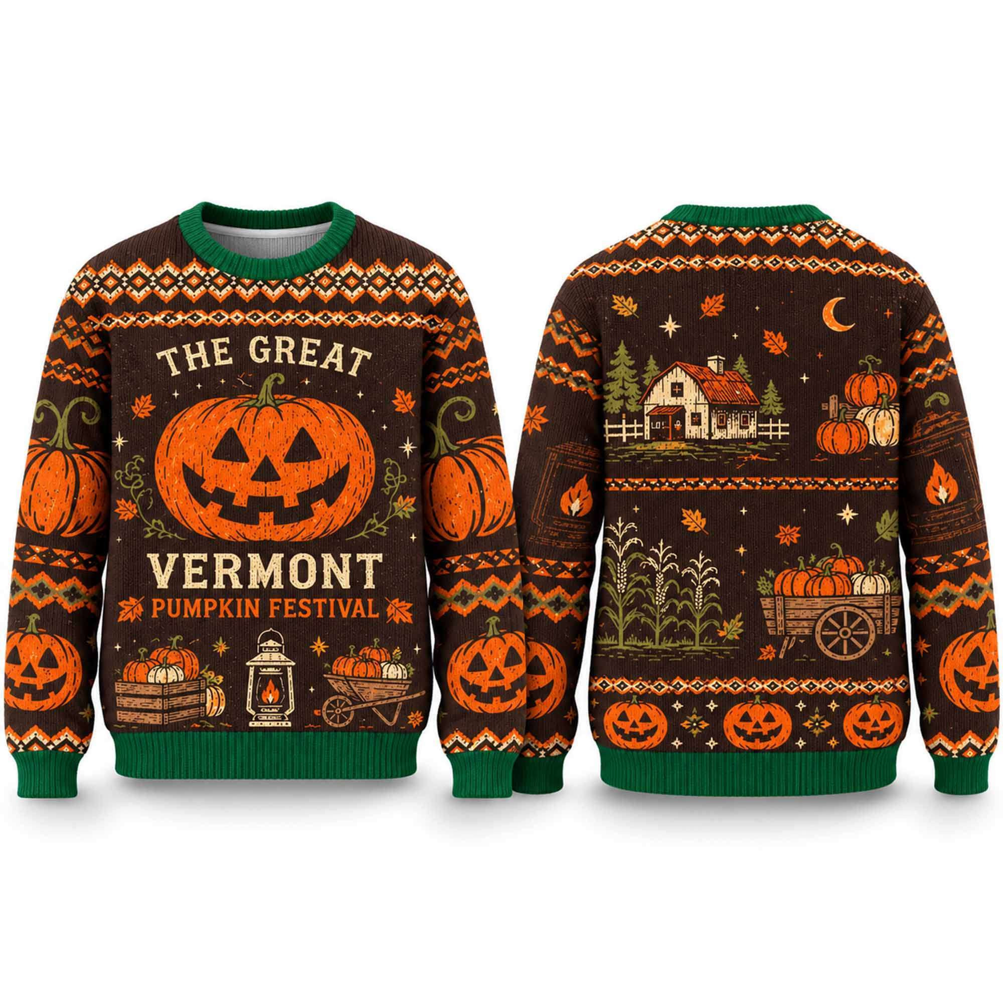 2026 The Great Vermont Pumpkin Festival Halloween Ugly Sweater Halloween Gifts For Friends