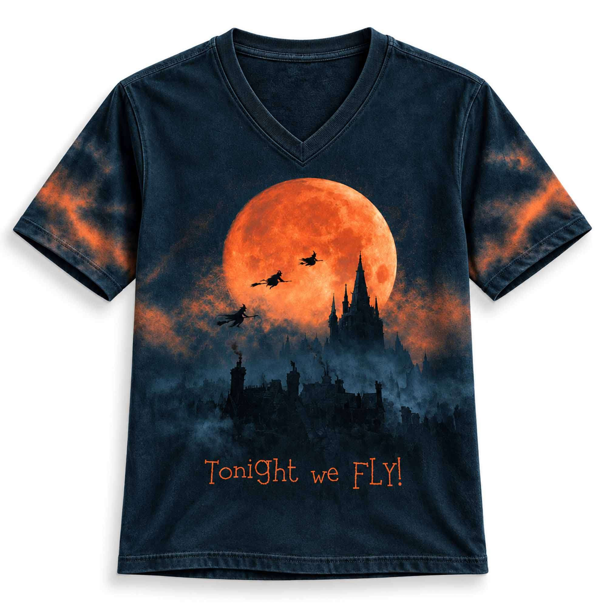 2026 Tonight We Fly Witch V-Neck Shirt Spooky Season Apparel Best Halloween Gift For Her